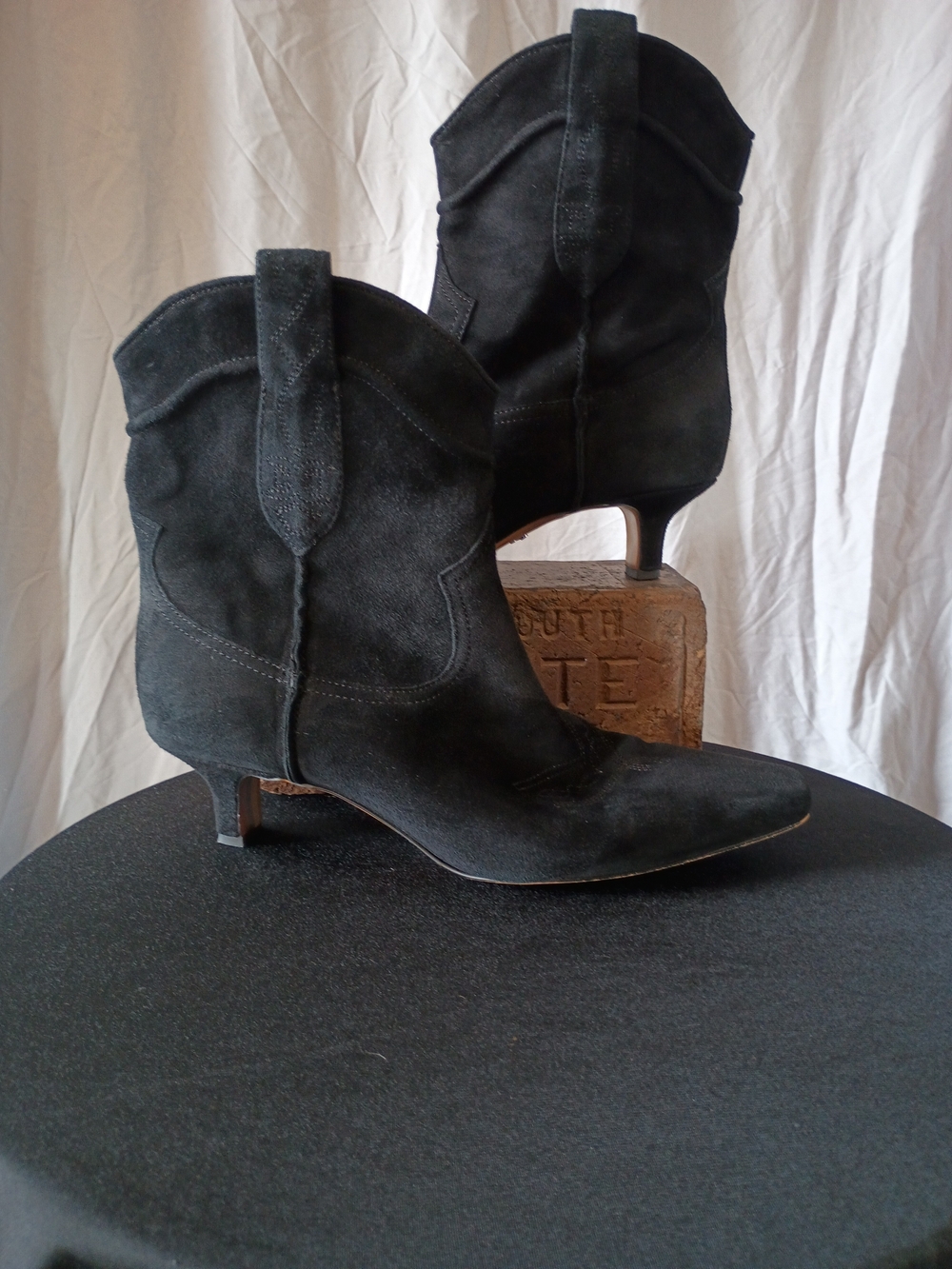 Sam Edelman Tyarn Black Suede Pointed-Toe Kitten Heel Ankle Boots